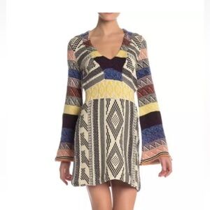 Free People Women's Patchwork Sweater Dress Boho sz L